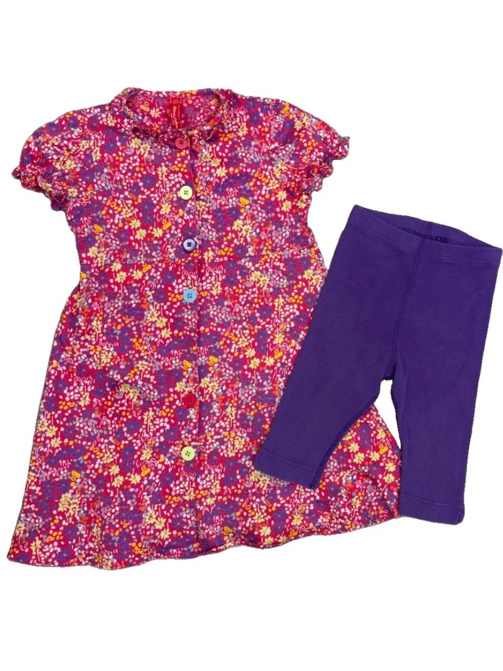 Vintage Hanna Andersson Pink Floral Dress Purple Biker Shorts Outfit Set Girl 4T